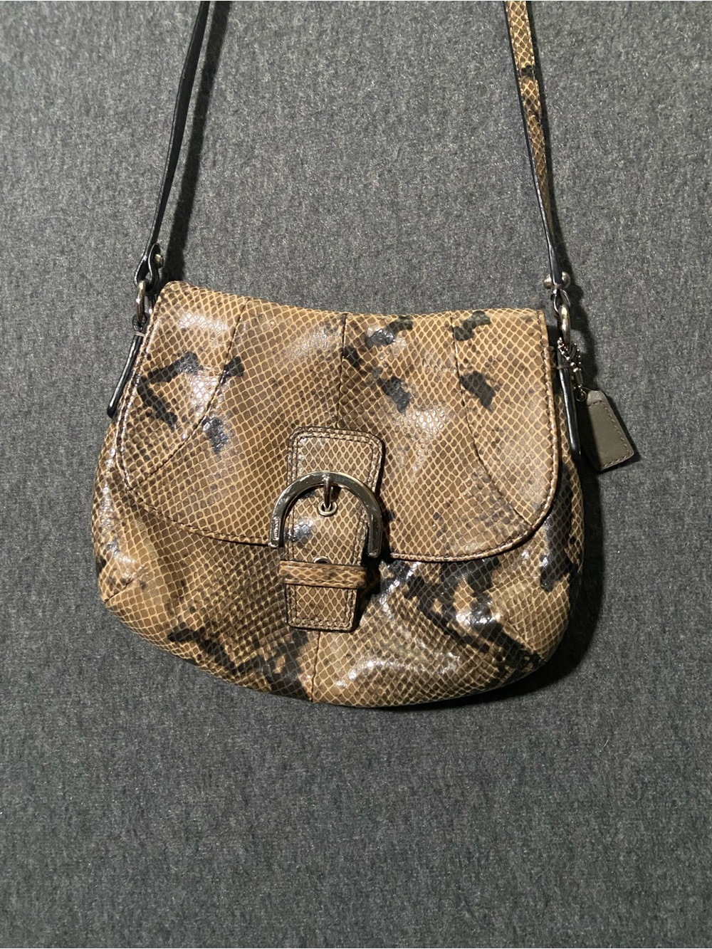 Vintage Coach Soho Python Snakeskin Buckle Crossbody Flap Shoulder Bag Tan